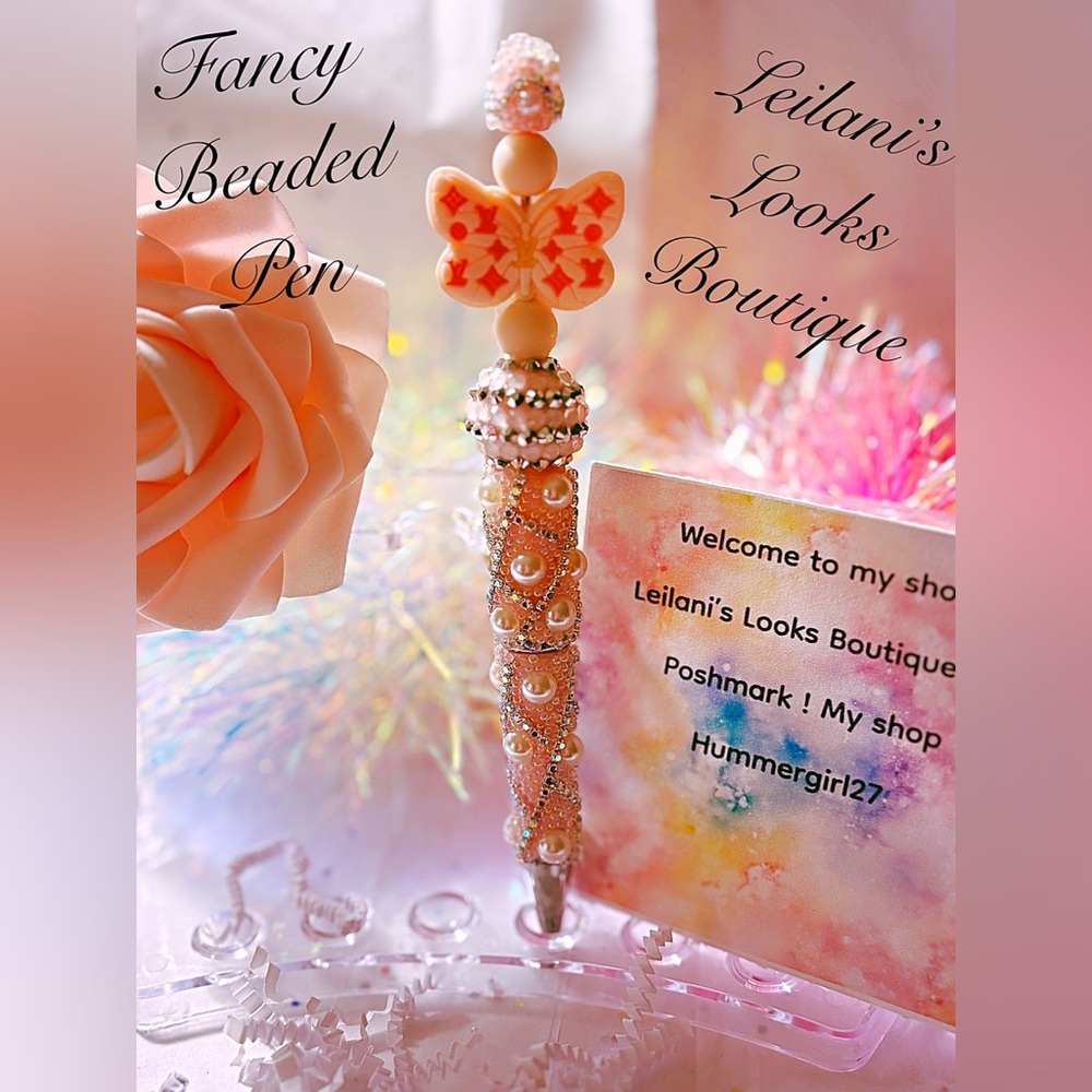 Fancy Beaded Pen - Pink/pink butterfly/gifts